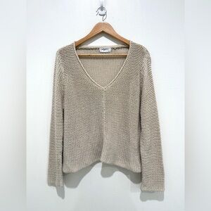 Carly Jean Cream Open Knit Cotton Y2K Chunky Pullover V-Neck Sweater Size S/M